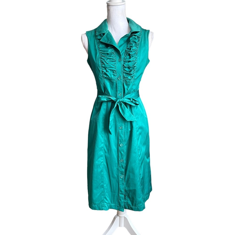 Merona Green Ruched Front Chest Button Down Sleeveless Collared Dress Size 6
